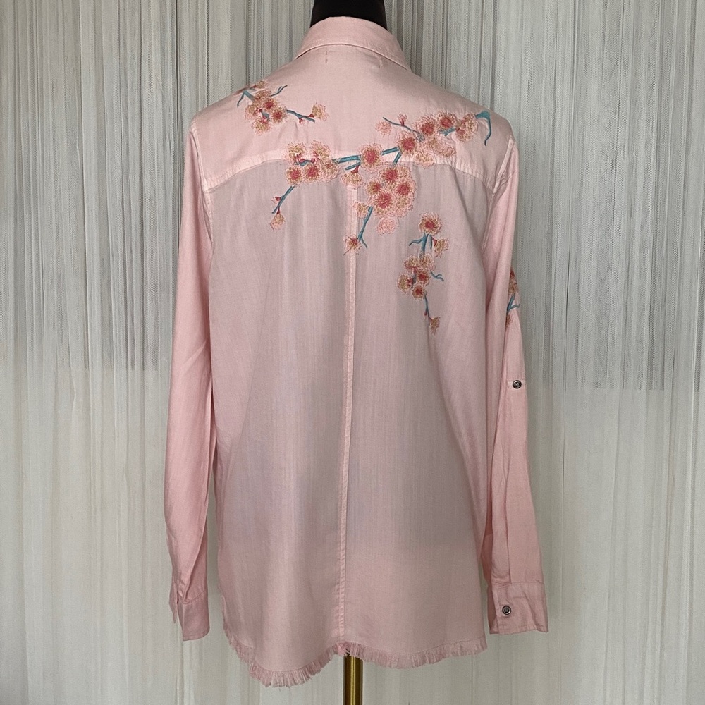 Billy T Lyocell/CottonEmbroidered Pink Women's Button up Frey Hem Boho - Picture 3 of 17